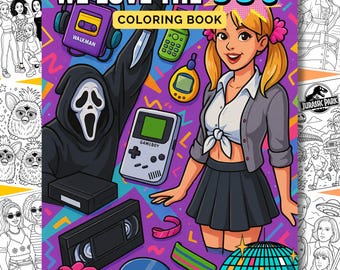 Libro da colorare "We Love The 90's", 25 pagine da colorare digitali, nostalgia degli anni '90, disegni stampabili, Furby, videocassette VHS, regalo per bambini anni '90, Game Boy retrò anni '90