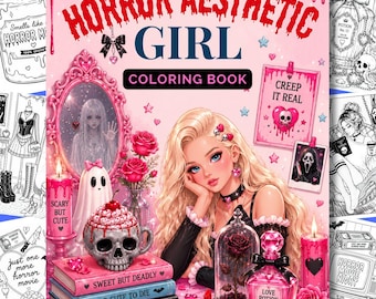 Horror Aesthetic Girl Coloring Book | 25 Printable PDF Pages, Gothic Coloring Book, Cozy Horror, Halloween Coloring Book, Creepy Cute