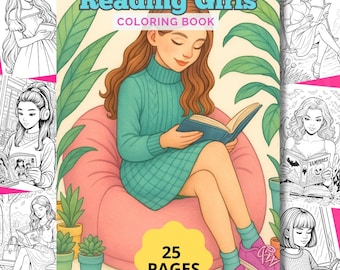 Kleurboek pdf voor meisjes lezen, 25 boekenliefhebbers kleurplaten, comfortabel kleurboek, kleurboek lezen, boekenwurmcadeaus