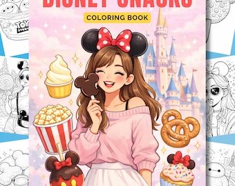 Disney Snacks Coloring Book, Cute Food Coloring Pages, 25 Printable Pages, Theme Park Snacks, Dole Whip, Kawaii Coloring, Instant Download