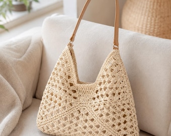 Handgefertigtes gewebtes Stroh Crossbody Taschen Set, runde & Halbmond Rattan Strand Geldbörse, Boho Sommer Schultertasche, gehäkelte Raffia Handtasche für Frauen