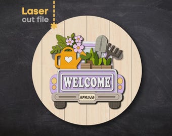 Welcome Spring Wall Decor | Digital Laser Cut File – svg, dxf, eps, pdf for Glowforge & Cricut