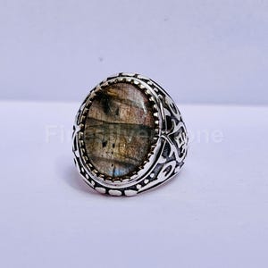 Solid 925 Sterling Silver Labradorite Gemstone Vintage Men&#39;s Ring, Birthday Men&#39;s Ring, Statement Ring, Wedding Ring, Signet Ring, Jewelry