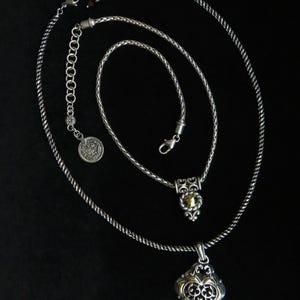 Twin Sigils • Layered Vintage Silver Necklace Set • Reworked Brighton Jewelry • Gothic Heart Statement Necklaces afbeelding 8