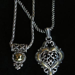 Twin Sigils • Layered Vintage Silver Necklace Set • Reworked Brighton Jewelry • Gothic Heart Statement Necklaces afbeelding 5