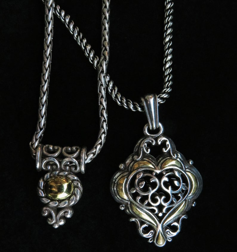 Twin Sigils • Layered Vintage Silver Necklace Set • Reworked Brighton Jewelry • Gothic Heart Statement Necklaces afbeelding 5