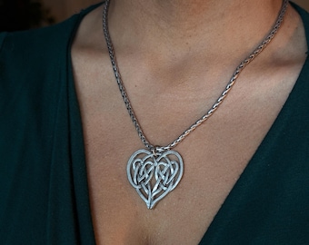 Vowbound • Vintage 925 Sterling Silver Celtic Heart Necklace, Interwoven Knot Pendant, Timeless Love Symbol