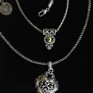 Twin Sigils • Layered Vintage Silver Necklace Set • Reworked Brighton Jewelry • Gothic Heart Statement Necklaces afbeelding 7