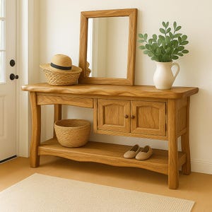 Handmade Solid Entryway Console Table: Curved Edge Hall Table