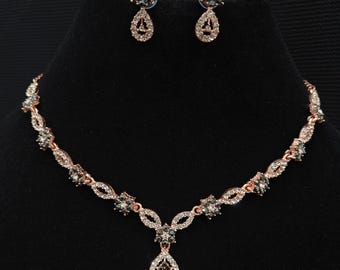 Emerald diamanten ketting, roségouden ketting, choker ketting, zirkonia ketting, Indiase bruiloft sieraden bruids ketting, cadeau voor haar