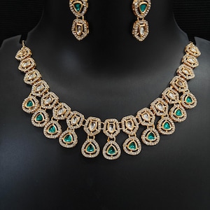 Sabyasachi-Inspired Green & White Kundan Choker Necklace Bridal Indian Jewelry Wedding Necklace Choker Indian Wedding Necklace Polki Necklac