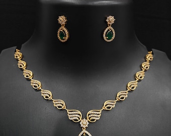 Emerald diamanten ketting, roségouden ketting, choker ketting, zirkonia ketting, Indiase bruiloft sieraden bruids ketting, cadeau voor haar