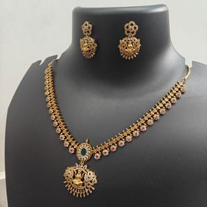 Antique Gold Necklace, Indian Long Necklace, One Gram Gold Necklace, Kemp necklace Set, Indian Jewelry, Temple Jewelry, Temple Necklace