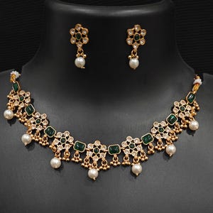 Antique Gold Necklace, Indian Necklace, One Gram Gold Necklace Set, Indian Jewelry, Temple Jewelry, Gift For Her, Wedding Necklace, Party