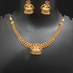Long Meenakari Ruby Peacock Necklace Set Indian Necklace, Matar Mala, One Gram Gold Necklace Temple Jewelry, Indian Jewelry Southindian Set