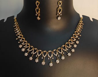Smaragd Diamant Halskette, Rose Gold Halskette, Choker Halskette, CZ Zirkon Halskette, indischer Hochzeitsschmuck Brauthalskette, Geschenk für sie