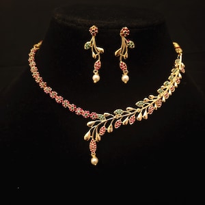 Ensemble de colliers longs paon rubis émeraude, collier indien, Matar Mala, collier en or d'un gramme, bijoux de temple, bijoux indiens, parure sud-indien