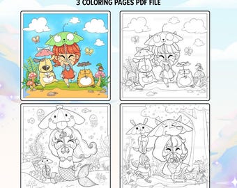 May include: A digital download featuring four coloring pages with illustrations of characters from the animated film "My Neighbor Totoro." The top of the image reads "TOTORO DANCE" and "3 COLORING PAGES PDF FILE." The bottom of the image has the text "MEOMUNDEN."