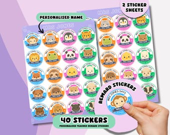 Personalised Teacher Name Reward Stickers | Custom Animal Classroom Labels | Well Done & Super Work Stickers for School Children Class