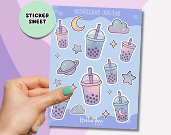 Cosmic Boba Tea Sticker Sheet – Cute Space Bubble Tea Stickers for Planner Journal & Gifts