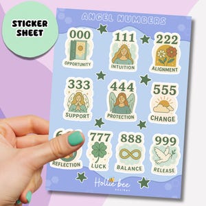 Angel Numbers Sticker Sheet – 000 to 999 Meanings Like Intuition, Luck & Change for Journals, Planners, Manifestation, Spiritual Book Gifts