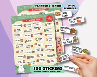 Christmas Planner Stickers with 100 Cute Xmas To Do Reminder Stickers for Christmas Organising Planner Calendar Diary Journal - 2 Sheets