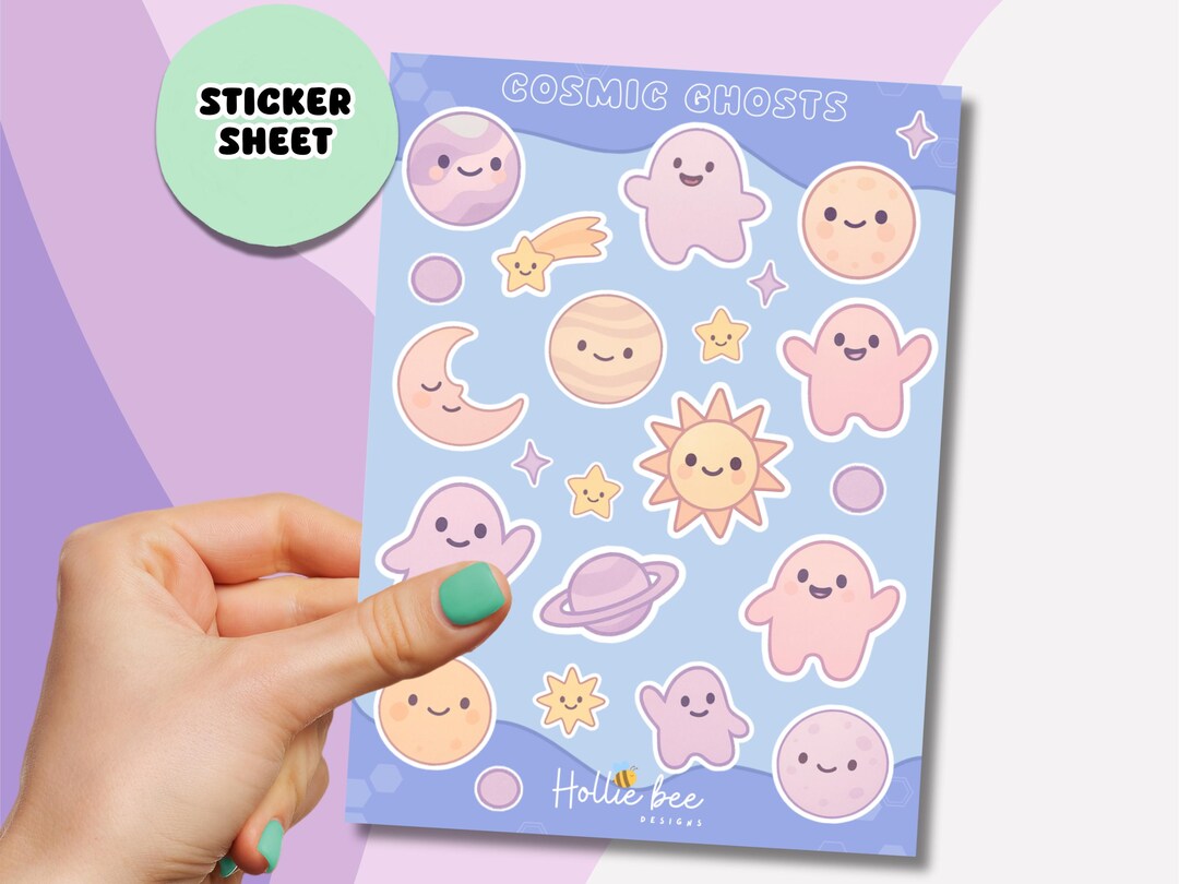 Cosmic Ghosts Sticker Sheet – Kawaii Space Stickers With Cute Planets ...