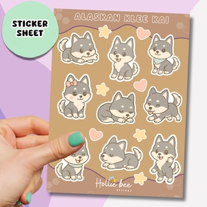 Alaskan Klee Kai Sticker Sheet – Cute Mini Husky Dog Stickers with Stars and Hearts, Kawaii Journal Planner & Scrapbook Decor for Pet Lovers