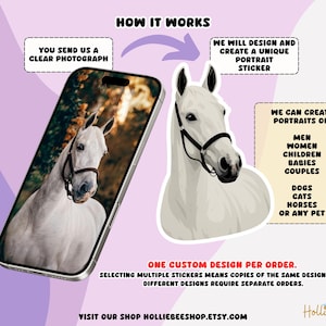 Sticker cheval personnalisé à partir d'une photo - Portrait de cheval personnalisé dans un style dessin animé, cadeau équestre, sticker cheval en vinyle, souvenir commémoratif d'animal de compagnie image 2