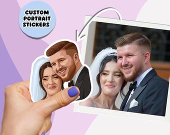 Custom Wedding Couple Sticker from Photo – Personalised Cartoon Portrait, Married Couple Gift, Anniversary Keepsake, Newlywed Gift Idea