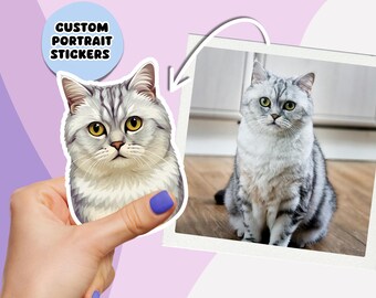 Sticker chat personnalisé à partir d'une photo - cadeau portrait d'animal de compagnie dessin animé, cadeau personnalisé drôle pour amoureux des chats, cadeau papa maman chat, sticker tête de chaton en vinyle