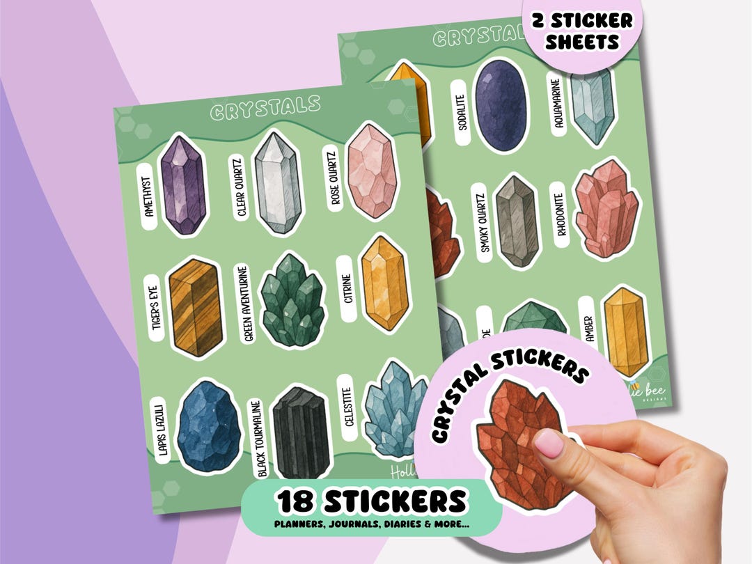 Crystal Syickers Crystal Planner & Journal Stickers – Healing Gemstone Crystal Stickers ...