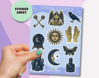 Celestial Gothic Stickers – Mystic Symbol Planner & Journal Sticker Sheet, Moon Stars Witchy Aesthetic Scrapbook Decals
