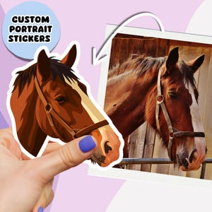 Custom Horse Sticker from Photo – Personalised Horse Portrait in Cartoon Style, Equestrian Gift, Vinyl Horse Decal, Pet Memorial Keepsake