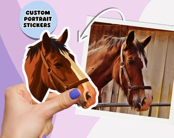 Custom Horse Sticker from Photo – Personalised Horse Portrait in Cartoon Style, Equestrian Gift, Vinyl Horse Decal, Pet Memorial Keepsake