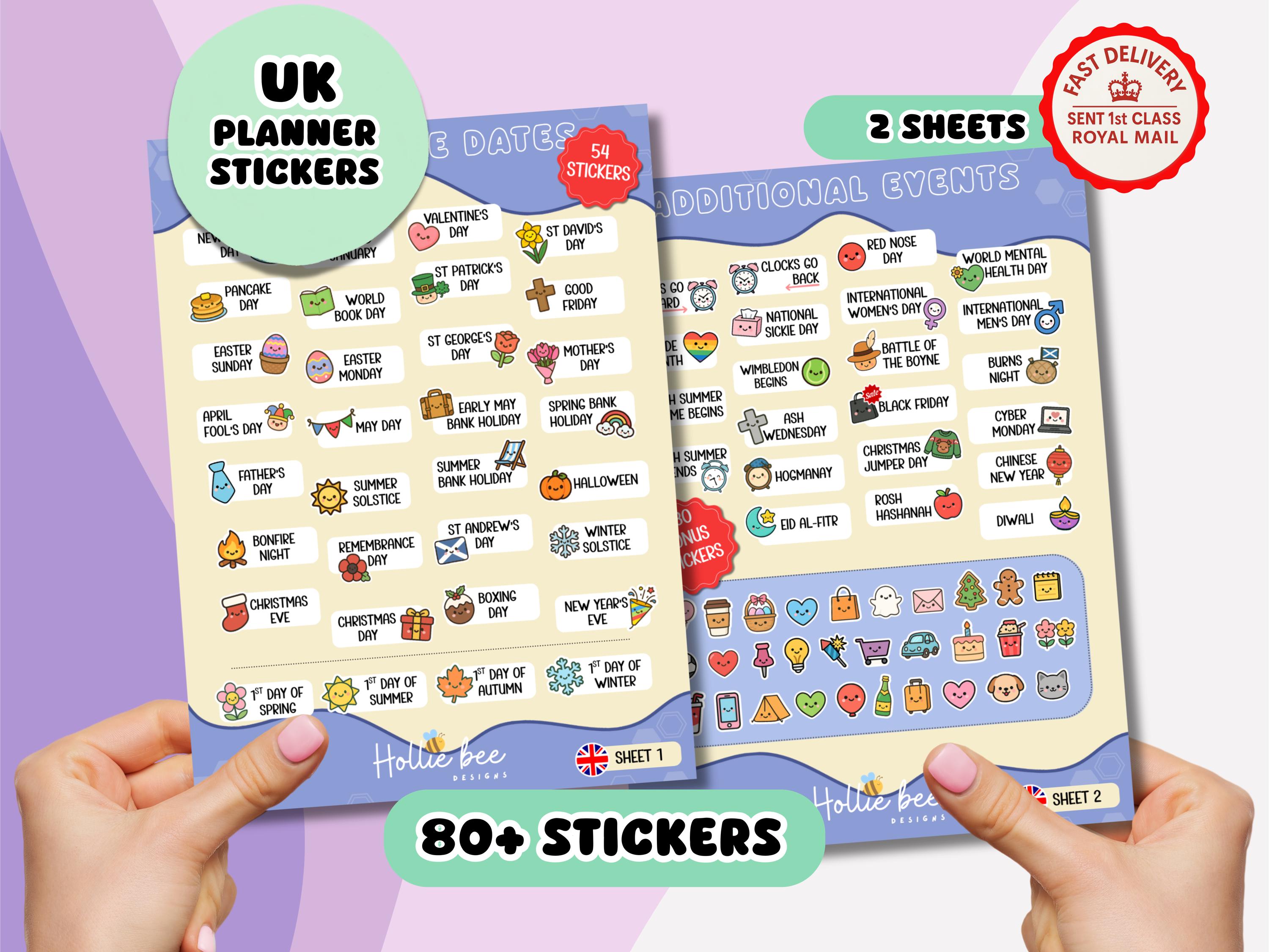 UK Planner Stickers With 80+ Cute Reminder Stickers for UK Bank ...