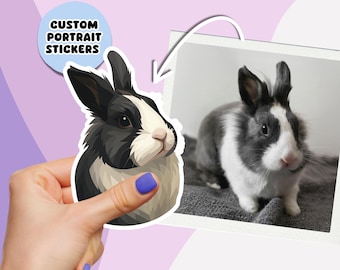 Sticker lapin personnalisé à partir d'une photo - Portrait de lapin personnalisé en style dessin animé, cadeau lapin pour animal de compagnie, sticker lapin en vinyle, souvenir mignon de lapin