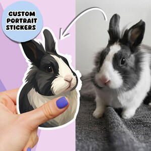 Custom Rabbit Sticker from Photo, Personalised Bunny Portrait, Cartoon Rabbit Gift, Cute Bunny Decal, Rabbit Owner Drawing, Pet Portrait