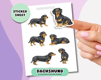 Dachshund Stickers | Dachshund Dog Sticker Sheet | 6 Illustrated Dachshund Poses | Cute Sausage Dog Planner & Journal Stickers | Owner Gift