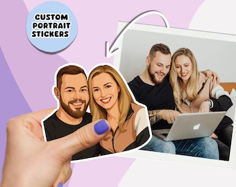 Sticker couple personnalisé à partir d'une photo - portrait de dessin animé personnalisé, cadeau mignon pour petit ami et petite amie, anniversaire, idées pour la Saint-Valentin