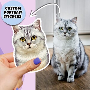 Custom Cat Sticker from Photo, Cartoon Pet Portrait, Funny Personalised Gift for Cat Owner, Cat Mum, Cat Dad, Personalised Pet Portrait Gift