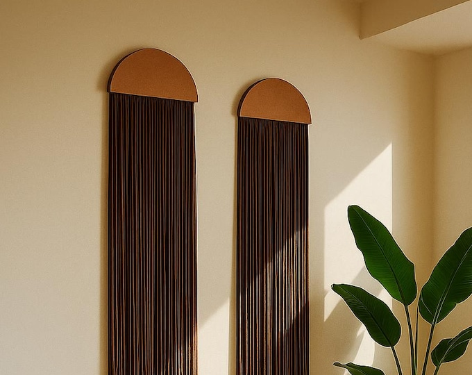 Boho Macrame Wall Hanging Set: Dark Brown Fiber Art Decor