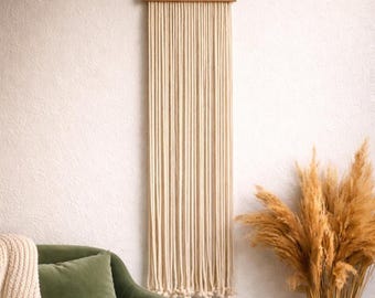 Boho Macrame Wall Hanging: Cream Cotton Fiber Art, Modern Decor