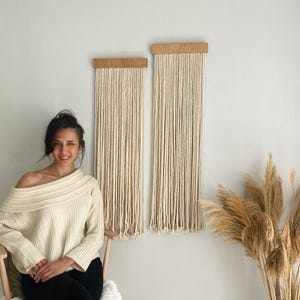 Minimalist Macrame Wall Hanging Set: Cream Cotton Boho Fiber Art