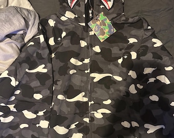 Sudadera con capucha y cremallera negra de doble capucha de Bape