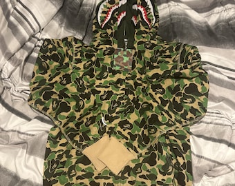 Felpa con cappuccio e zip Bape verde Double Camp