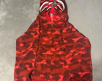 Sudadera con capucha y cremallera Bape roja doble