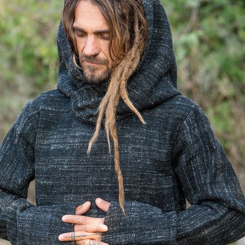 Nomad Pullover With Hoodie Handwoven Hemp Wool - Etsy