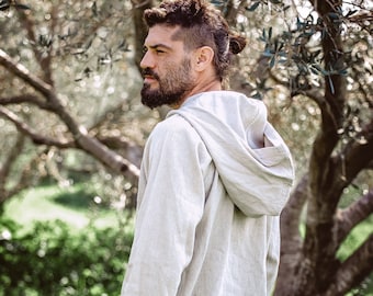Natural Hemp Organic Cotton Hoodie, Men's Boho Jumper