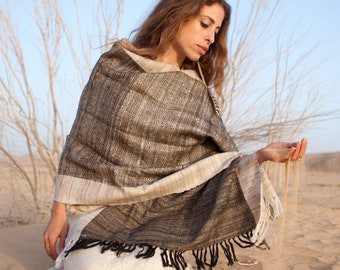 Handgeweven zijden en wollen sjaal ~ Traditioneel tribaal werk ~